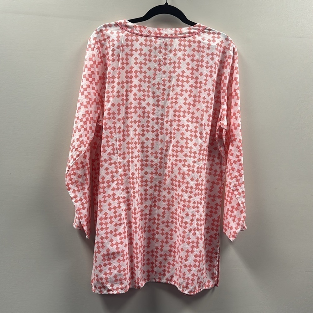 Persifor Cotton Tunic Coverup Dress Coral & White V-Neck Sz Large Resortwear - Picture 2 of 7